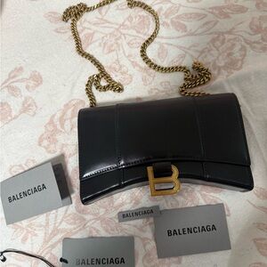 Balenciaga Black Clutch with Gold Chain